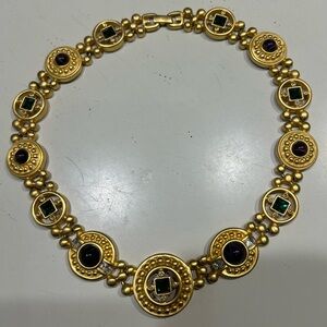 Vintage Givenchy Gold Plated Choker with Colored Gems Cabochons